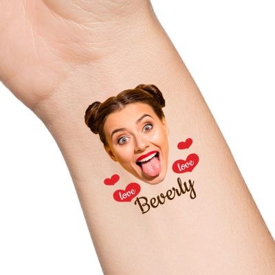 30pcs Custom Heart Temporary Tattoos with Face Name Text, Personalized Temporary Tattoo with Face for Adults Couple Women Men Custom Name Tattoos for Birthday Bachelorette Party