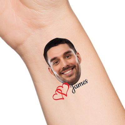 30pcs Custom Heart Temporary Tattoos with Face Name Text, Personalized Temporary Tattoo with Face for Adults Couple Women Men Custom Name Tattoos for Birthday Bachelorette Party