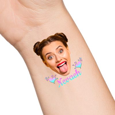 30pcs Custom Heart Temporary Tattoos with Face Name Text, Personalized Temporary Tattoo with Face for Adults Couple Women Men Custom Name Tattoos for Birthday Bachelorette Party