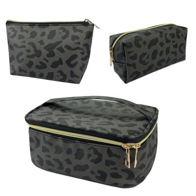 Deokke 3Pcs Makeup Bag,Travel Makeup Bag,Makeup Bags for Women,Makeup Brush Bag,Large Capacity PU Cosmetic Bag,Waterproof and Durable-Black Grey Leopard Cheetah Pattern
