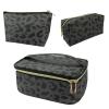 Deokke 3Pcs Makeup Bag,Travel Makeup Bag,Makeup Bags for Women,Makeup Brush Bag,Large Capacity PU Cosmetic Bag,Waterproof and Durable-Black Grey Leopard Cheetah Pattern view 1