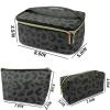 Deokke 3Pcs Makeup Bag,Travel Makeup Bag,Makeup Bags for Women,Makeup Brush Bag,Large Capacity PU Cosmetic Bag,Waterproof and Durable-Black Grey Leopard Cheetah Pattern view 2