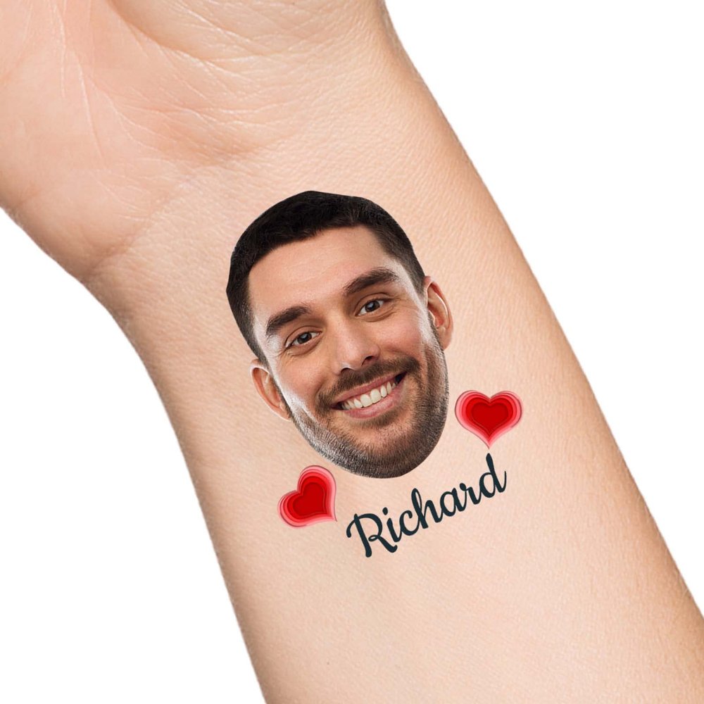 30pcs Custom Heart Temporary Tattoos with Face Name Text, Personalized Temporary Tattoo with Face for Adults Couple Women Men Custom Name Tattoos for Birthday Bachelorette Party