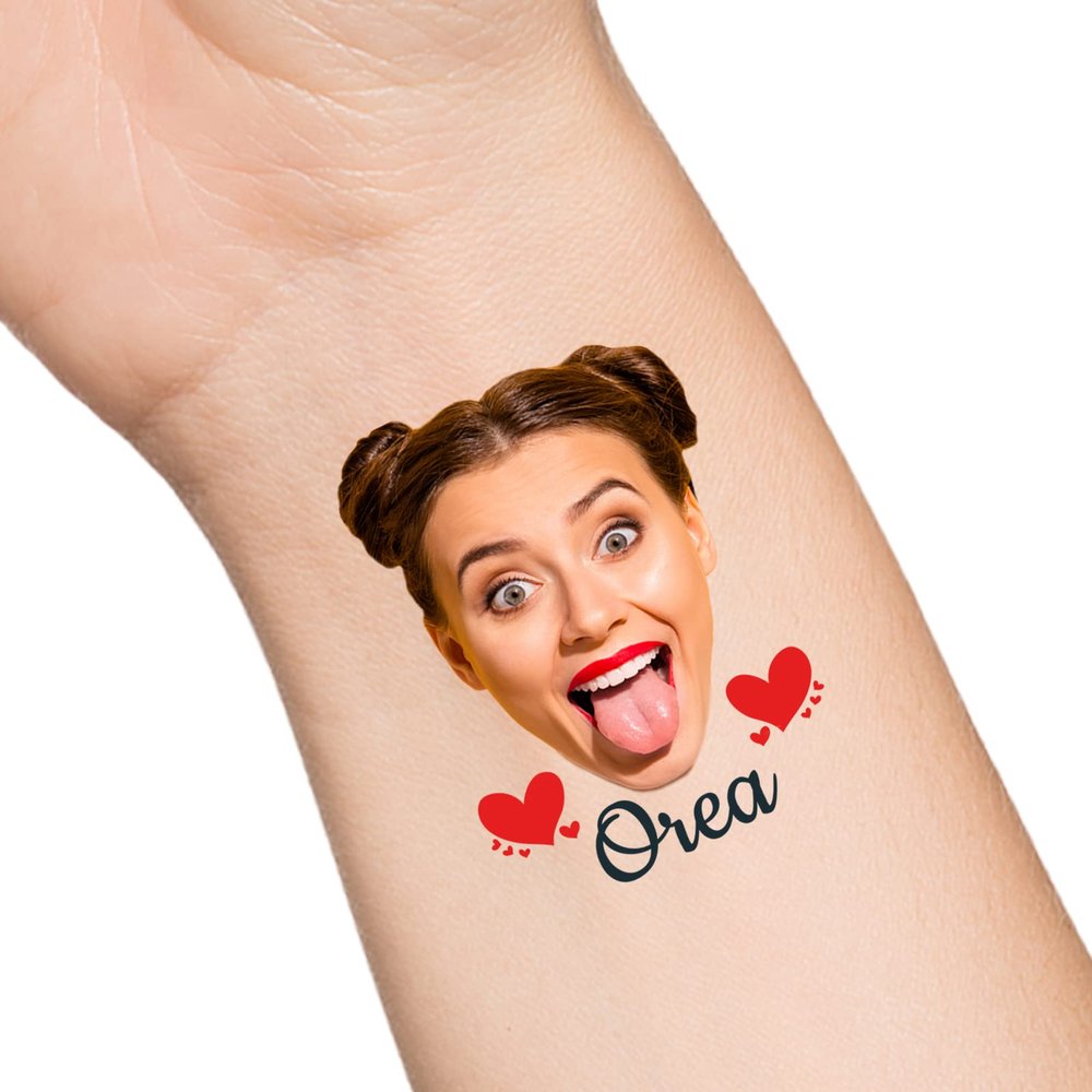 30pcs Custom Heart Temporary Tattoos with Face Name Text, Personalized Temporary Tattoo with Face for Adults Couple Women Men Custom Name Tattoos for Birthday Bachelorette Party