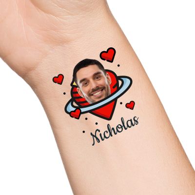 30pcs Custom Heart Temporary Tattoos with Face Name Text, Personalized Temporary Tattoo with Face for Adults Couple Women Men Custom Name Tattoos for Birthday Bachelorette Party
