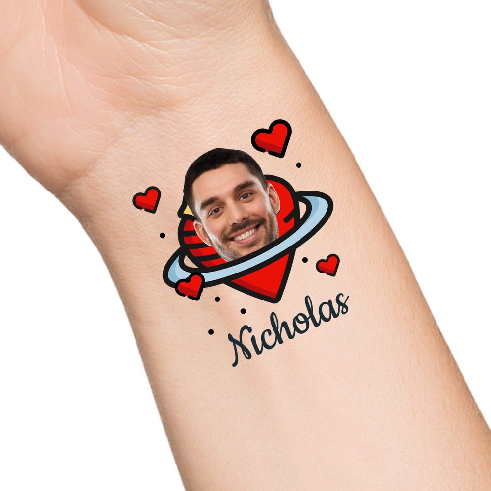 30pcs Custom Heart Temporary Tattoos with Face Name Text, Personalized Temporary Tattoo with Face for Adults Couple Women Men Custom Name Tattoos for Birthday Bachelorette Party