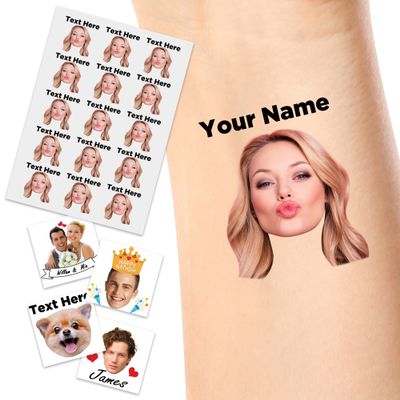 Personalized Temporary Tattoos, Custom Face Tattoos for Birthday Wedding Bachelorette Party, 1 Set of 15 Pieces Customized Tattoos Temporary