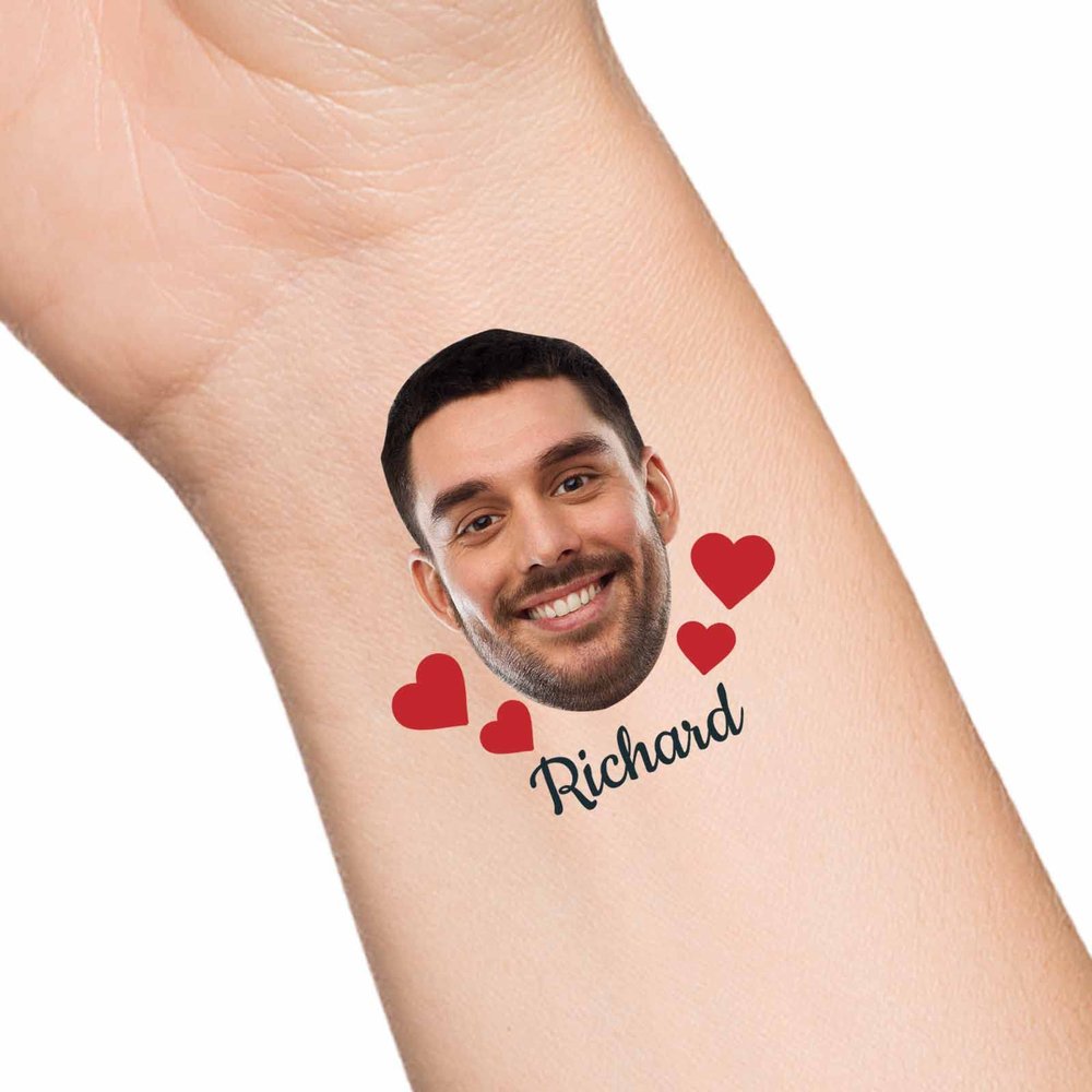 30pcs Custom Face Temporary Tattoos with Name Text, Personalized Temporary Tattoo with Heart for Adults Couple Women Men Custom Name Tattoos for Birthday Bachelorette Party