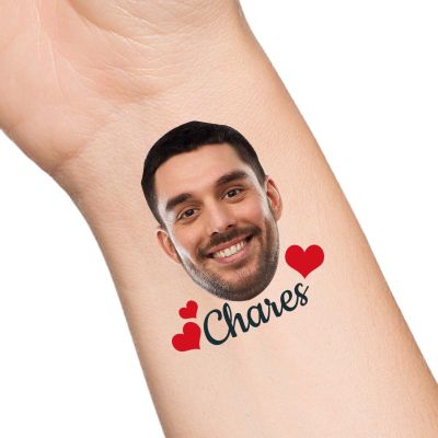 30pcs Custom Heart Temporary Tattoos with Face Name Text, Personalized Temporary Tattoo with Face for Adults Couple Women Men Custom Name Tattoos for Birthday Bachelorette Party