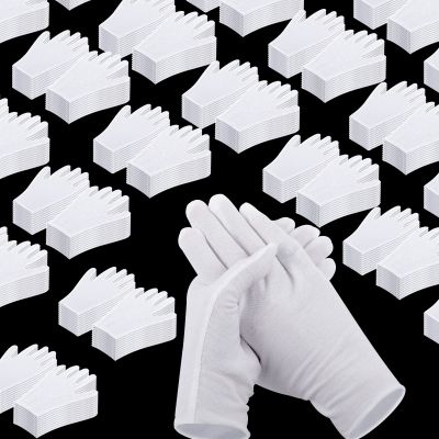 Jecery 300 Pairs White Cotton Gloves Bulk Pack Moisturizing Overnight Dry Hand Eczema Thin Inspection Liner for Jewelry Coin Collection