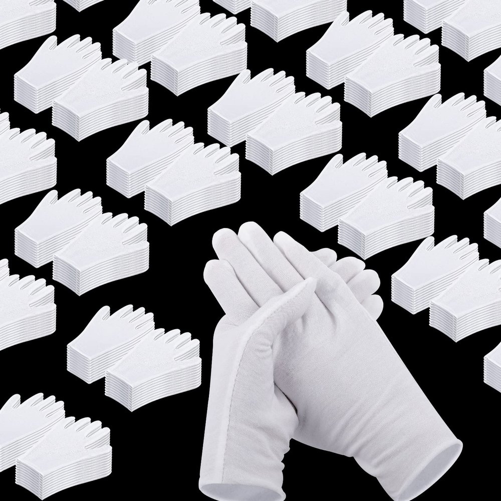 Jecery 300 Pairs White Cotton Gloves Bulk Pack Moisturizing Overnight Dry Hand Eczema Thin Inspection Liner for Jewelry Coin Collection