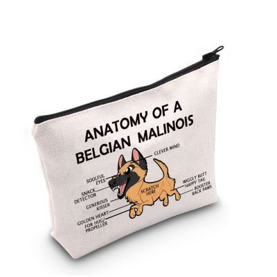 G2TUP Belgian Malinois Dog Lover Gift Anatomy Makeup Bag - Cosmetic Travel Bag With Zipper for Dog Mom and Owner (Anatomy White Bag)