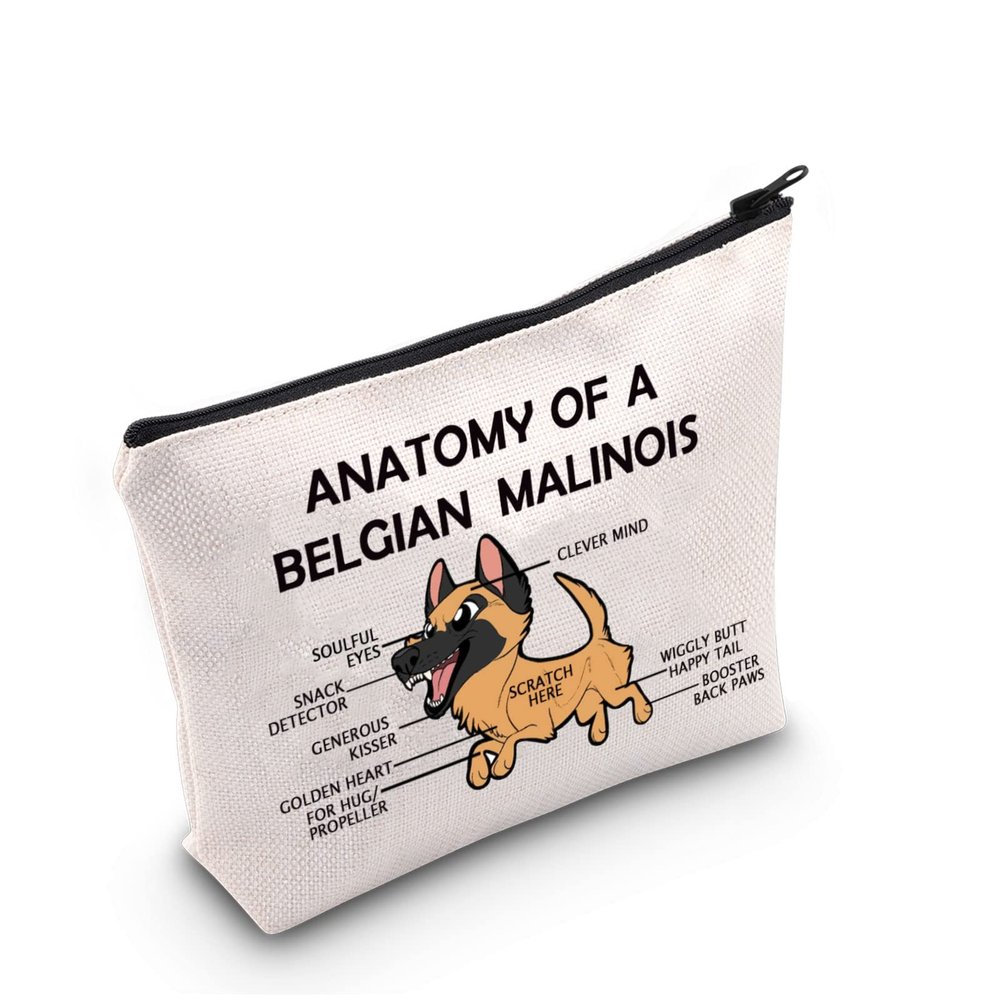 G2TUP Belgian Malinois Dog Lover Gift Anatomy Makeup Bag - Cosmetic Travel Bag With Zipper for Dog Mom and Owner (Anatomy White Bag)