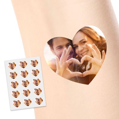 Personalized Temporary Tattoos, Custom Heart Shape Photo Tattoos for Birthday Wedding Bachelorette Party, 1 Set of 15 Pieces Customized Tattoos Temporary