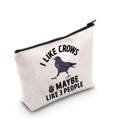G2TUP Crow Lover Gift I Like Crows And Maybe 3 People Makeup Bag Crow Mom Cosmetic Bag Raven Bird Lover Gift Bird Watching Zipper Travel Bag (I Like Crows White Bag)