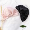 AEVBSOY 2 Pack Adjustable Knotted Turban Hat Satin Sleep Caps Silk Night Bonnet with Elastic Stay On Head Satin Night Sleep Bonnet Silk Bonnet Double Layer Sleep Cap for Women Hair Care Sleep Black view 2