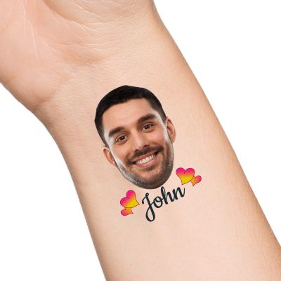 30pcs Custom Heart Temporary Tattoos with Face Name Text, Personalized Temporary Tattoo with Face for Adults Couple Women Men Custom Name Tattoos for Birthday Bachelorette Party