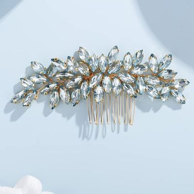 Teyglen Women's Mint blue Rhinestones Hair Comb, Luxurious Hair Accessories for Wedding, Party, Christmas, Photoshoot, Halloween, Seaside Beach - Manual, 15 *6cm/5.9 *2.36 inches, 1 Count