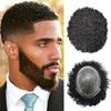 Afro Curly Toupee for Black Men Brazilian Human Hair Pieces Full PU African American Afro Mens Toupee Hair System Man Weave Hair Unit Black Male Prosthesis 8x10 1# JET BLACk 8mm afro wave view 1