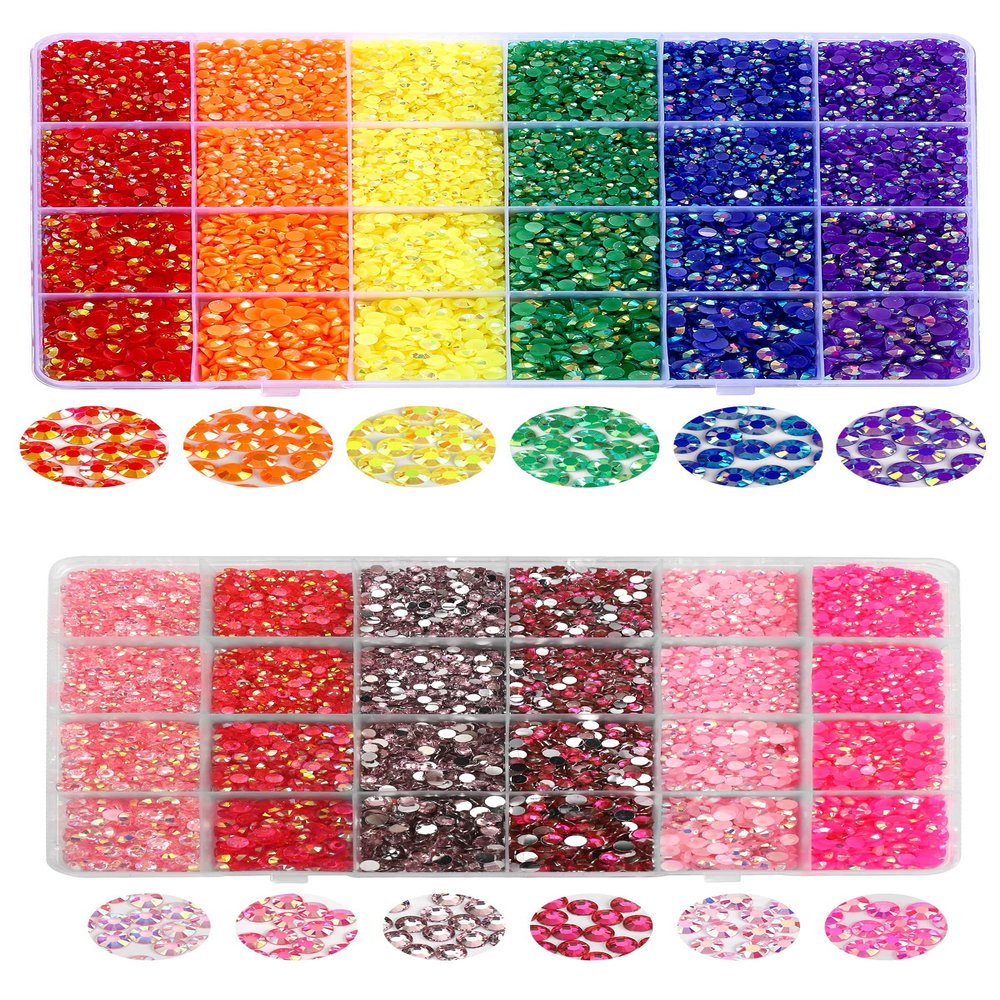 42000 Pcs Rhinestones Flat Black Resin Jelly Crystal Gemstones for Crafts Nails Makeup Tumbler Shoes DIY Decoration(Rainbow Rhinestones+Pink Rhinestones)