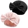 Large Shower Caps Pink Black Bowknot Bath Hair Caps Reusable Waterproof Turban Shower Hat Adjustable Bath Cap for Women Girl Beauty Hair Spa Bathing Home Travel, 2 Pack view 1