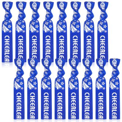 Taiyin 68 Pcs Cheer Hair Ties Bulk Cheer Bracelets Cheerleader Gifts Motivational Gifts Wristbands for Cheer Squad Party Favors, Pom Design(Blue)