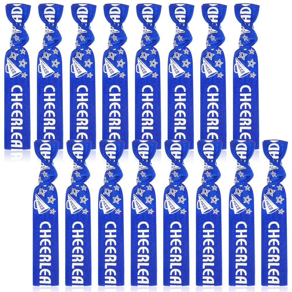 Taiyin 68 Pcs Cheer Hair Ties Bulk Cheer Bracelets Cheerleader Gifts Motivational Gifts Wristbands for Cheer Squad Party Favors, Pom Design(Blue)
