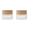 2 Pack 30ml/1oz Empty Refillable Frosted Glass Cosmetic Cream Jar Bottle Round Makeup Cosmetic Face Cream Eye Cream Lotion Lip Balm Travel Sample Containers Storage Vials with Natural Bamboo Lid view 1