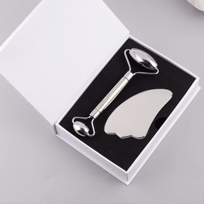 Stainless Steel Facial Roller Gua Sha Tool Set Massage Beauty Massager,2 Pcs Have Box