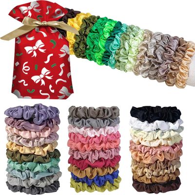 40PCS Satin Elastic Hair Scrunchies Seamless Ponytail Holders Variety Hair Ties Hair Bands Scrunchy Hair Ties For Thick and Curly (Gift Bag 40 Colors)