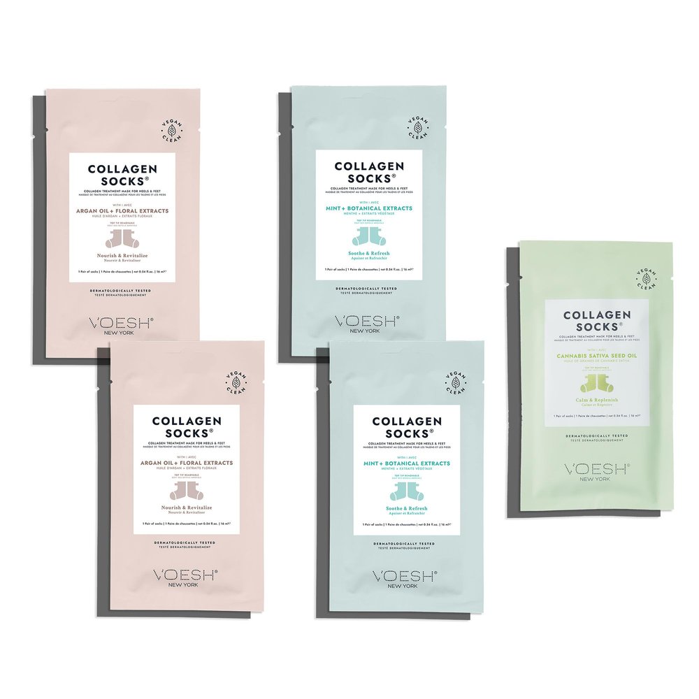 VOESH Collagen Socks, Collagen Socks for Dry Feet, Variety 5 Pack, Cracked Heel Repair, Moisturizing Socks, Spa Pedicure Treatment, Spa Socks, Foot Peel Masks, Vegan