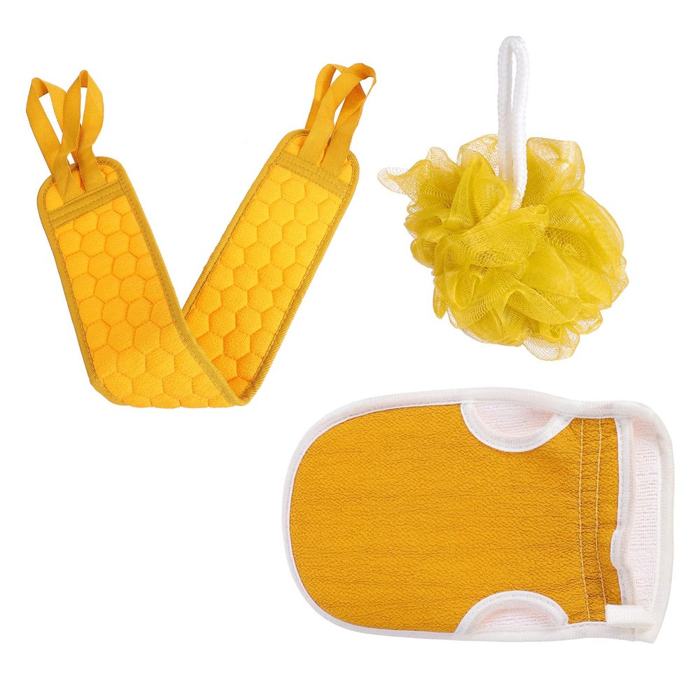 3pcs Bath Towel Exfoliating Mitt Washing Exfoliating Sponge Pad Mesh Bath Sponge Shower Exfoliating Body Lotion Applicator Bath Mitt Bath Brush Strap Handle Spa Fabric
