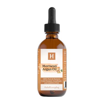 HalalEveryDay Moroccan Argan Oil 4oz Glass Bottle - 100% Pure oil Treatment - Cold Pressed Oil with Dropper