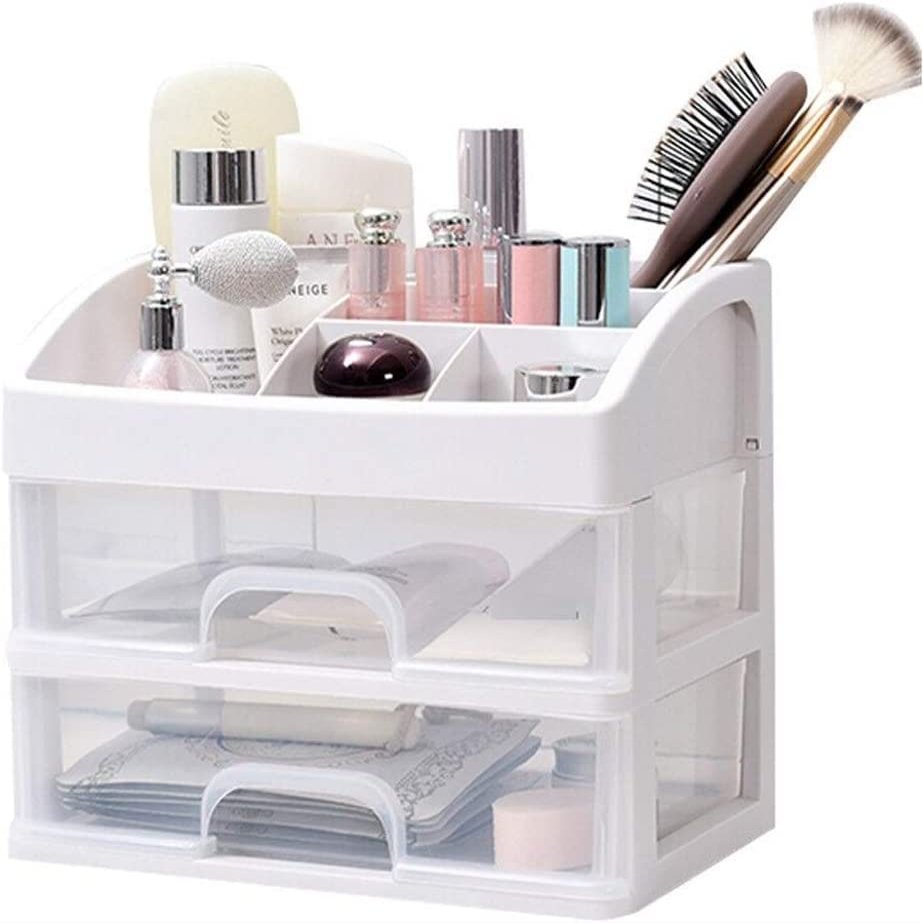 JYYBN Organizer Rack Cosmetic Storage Box Lipstick Mask Portable Makeup Case Desktop Finishing Makeup Brush Box Jewelry Box Jewelry Storage Box Double Layer (Transparent) Makeup Display Shelf