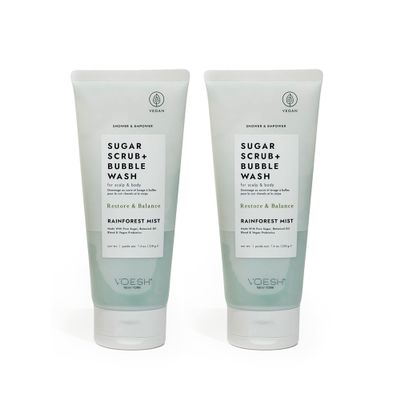 VOESH Sugar Scrub + Bubble Wash, Exfoliating Body Scrub & Body Wash, Body Scrub, Scalp Scrub, Scalp Care, Shower Sugar Scrub, Vegan Body Care
