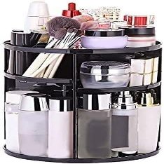 JYYBN Makeup Organizer Rack Rotating Cosmetic Storage Box Simple Desktop Rack Bathroom Dressing Table Skin Care Product Storage Rack Cosmetic Display Rack Makeup Display Shelf (Color : Black)