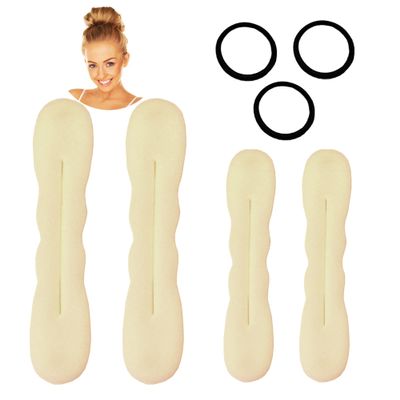 Styla Hair Blonde Magic Hair Bun Maker 4 Pack (2 Small, 2 Large) - Foam Sponge Buns with Hair Ties, Flexible Shaper Accessories for Updos, Ballet Buns, French Twists & More!