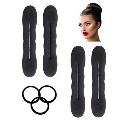 Styla Hair Black Magic Hair Bun Maker 4 Pack Large Foam Sponge Shaper Accessories - Strong, Flexible, Reusable Twister for Updos, Ballet Hairstyles, French Twist, Waves & More!