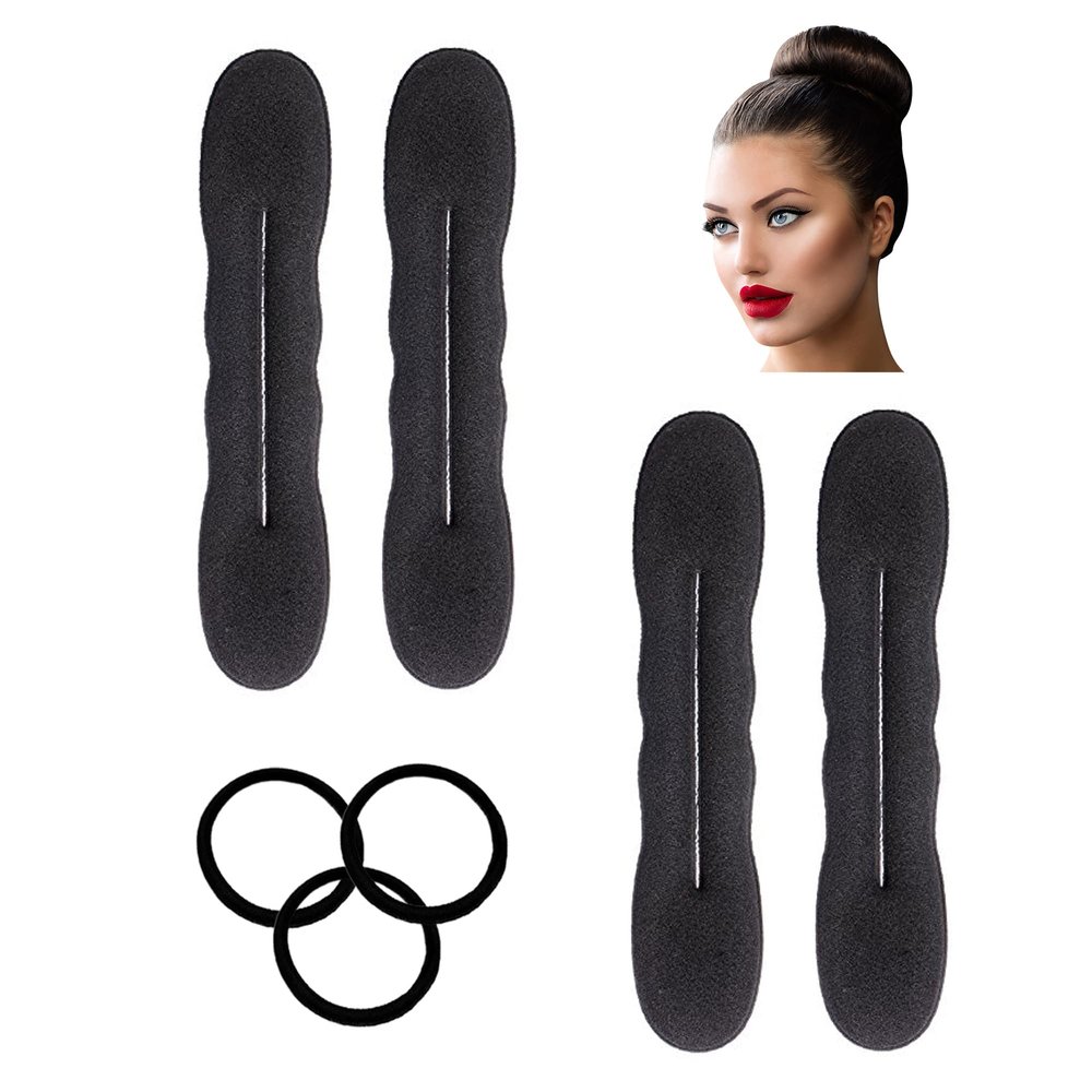 Styla Hair Black Magic Hair Bun Maker 4 Pack Large Foam Sponge Shaper Accessories - Strong, Flexible, Reusable Twister for Updos, Ballet Hairstyles, French Twist, Waves & More!