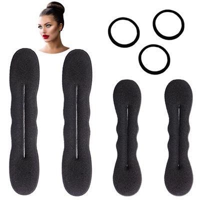 Styla Hair Bun Maker 4 Pack (2 Small, 2 Large) - Foam Sponge Buns with Hair Ties and Shaper Accessories for Updos, Ballet, French Twist, Waves & More!