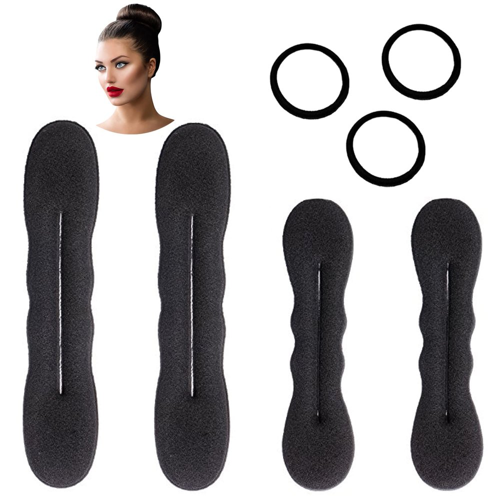 Styla Hair Bun Maker 4 Pack (2 Small, 2 Large) - Foam Sponge Buns with Hair Ties and Shaper Accessories for Updos, Ballet, French Twist, Waves & More!