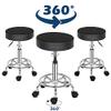 XIAOSENLIN PU Leather Round Rolling Stool with Foot Rest Swivel Height Adjustment for Spa Drafting Salon Tattoo Work Office Massage Stools Task Chair (Black2-Round) view 4