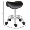 XIAOSENLIN PU Leather Round Rolling Stool with Foot Rest Swivel Height Adjustment for Spa Drafting Salon Tattoo Work Office Massage Stools Task Chair (Black-Saddle) view 3