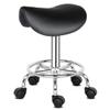 XIAOSENLIN PU Leather Round Rolling Stool with Foot Rest Swivel Height Adjustment for Spa Drafting Salon Tattoo Work Office Massage Stools Task Chair (Black-Saddle) view 4