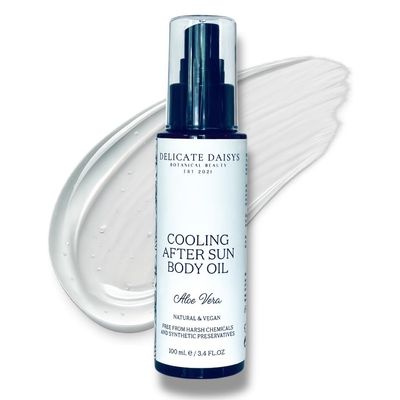 Delicate Daisys Botanical Beauty Cooling After Sun Body Oil - Aloe Vera Infused, Natural & Vegan Hydrating Formula for Sunburn Relief, 3.4 oz