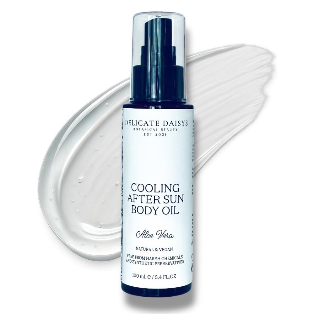 Delicate Daisys Botanical Beauty Cooling After Sun Body Oil - Aloe Vera Infused, Natural & Vegan Hydrating Formula for Sunburn Relief, 3.4 oz