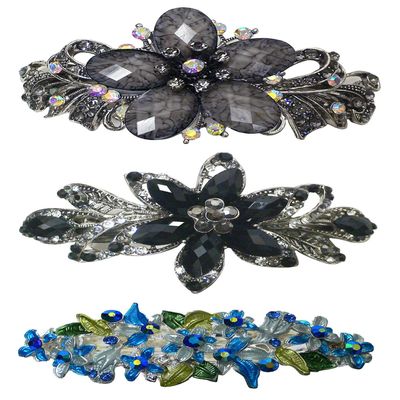 Set of 3 3 Styles Butterfly/Flower Barrettes 0052aqua0014jet52coolGray-3