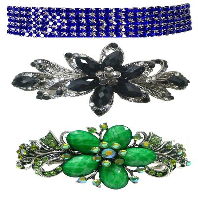 Set of 3 3 Styles Set of 3 Styles Vintage Bar Barrettes Flower Barrettes0004sapphire0014jet0052aqua