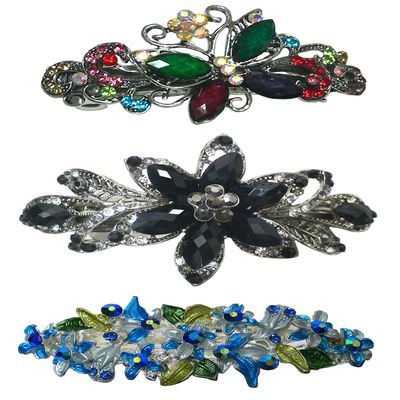 Set of 3 3 Styles Butterfly/Flower Barrette 0053OW0014jet0052Aqua-3