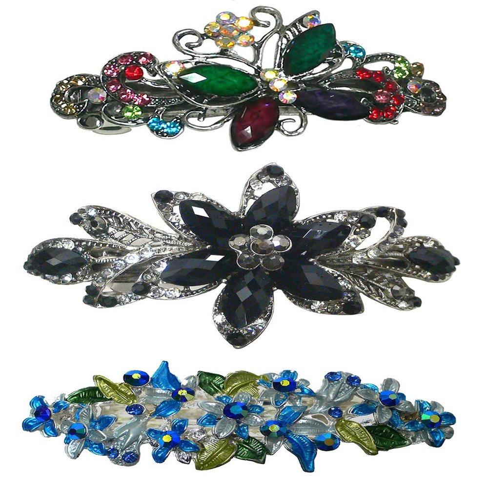 Set of 3 3 Styles Butterfly/Flower Barrette 0053OW0014jet0052Aqua-3